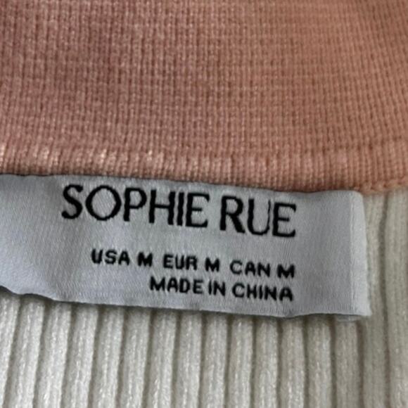 Sophie Rue White Pink Rib Knit Button Collar Short Sleeve Crop Polo Blouse Top M - Picture 3 of 4